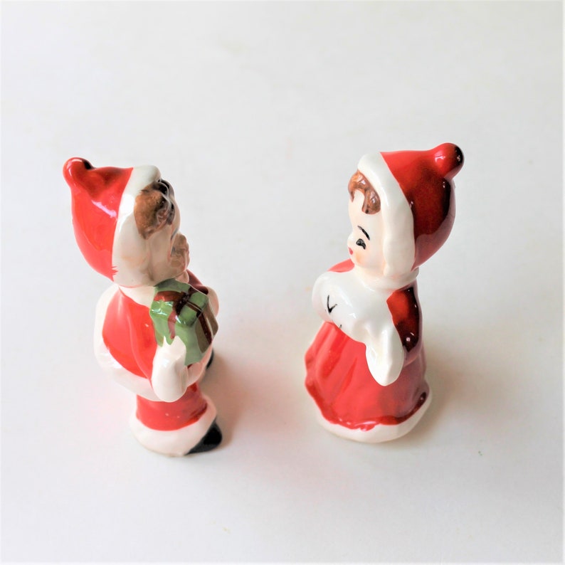 Christmas entertaining Christmas d\u00e9cor secret Santa gift 1960s Norcrest Christmas boy and girl salt and pepper shaker set