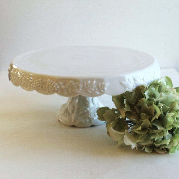 Vintage Westmoreland Paneled Grape milk glass cake stand, party dishware, bridal shower, baby shower, round cake stand