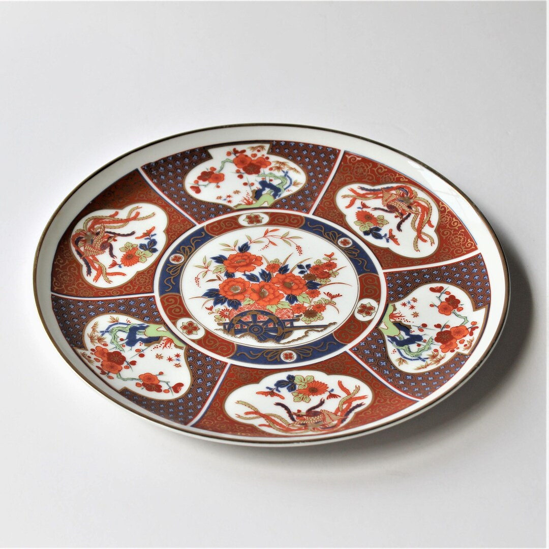 Vintage Imari Ware Blue, Rust, and Green Decorative Plate, Asian Décor