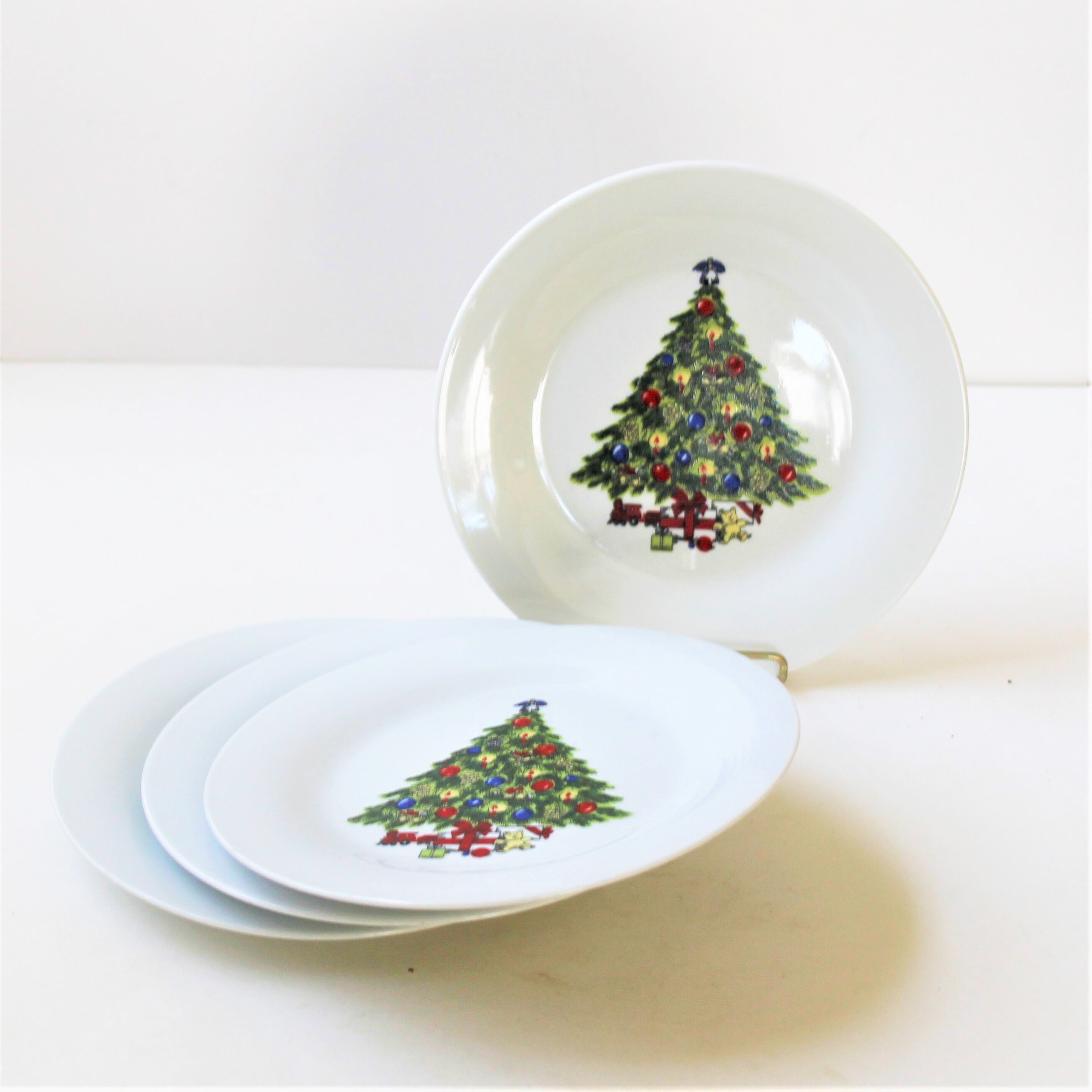 Vintage Christmas dinnerware 4 salad plates green tree with Etsy