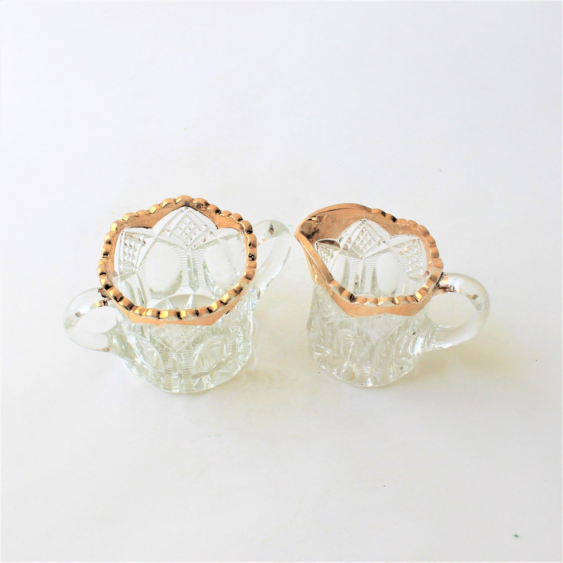 EAPG Gold Enamelrimmed Creamer and Sugar Bowl Set Tea Party Etsy