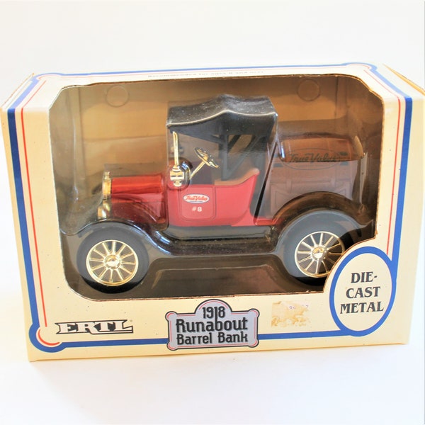 Ertl 1918 Runabout Barrel Bank die-cast metal replica delivery truck locking coin bank, #9623, collector bank