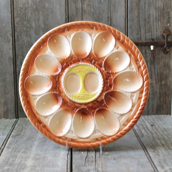 Ceramic deviled egg tray, western style detailing, roping on edge, cabin decor, ranch house decor, serving tray