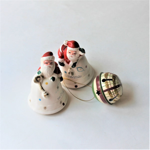 Vintage Napcoware Santa on a bell salt and pepper shaker set, Napcoware X-6046, Christmas