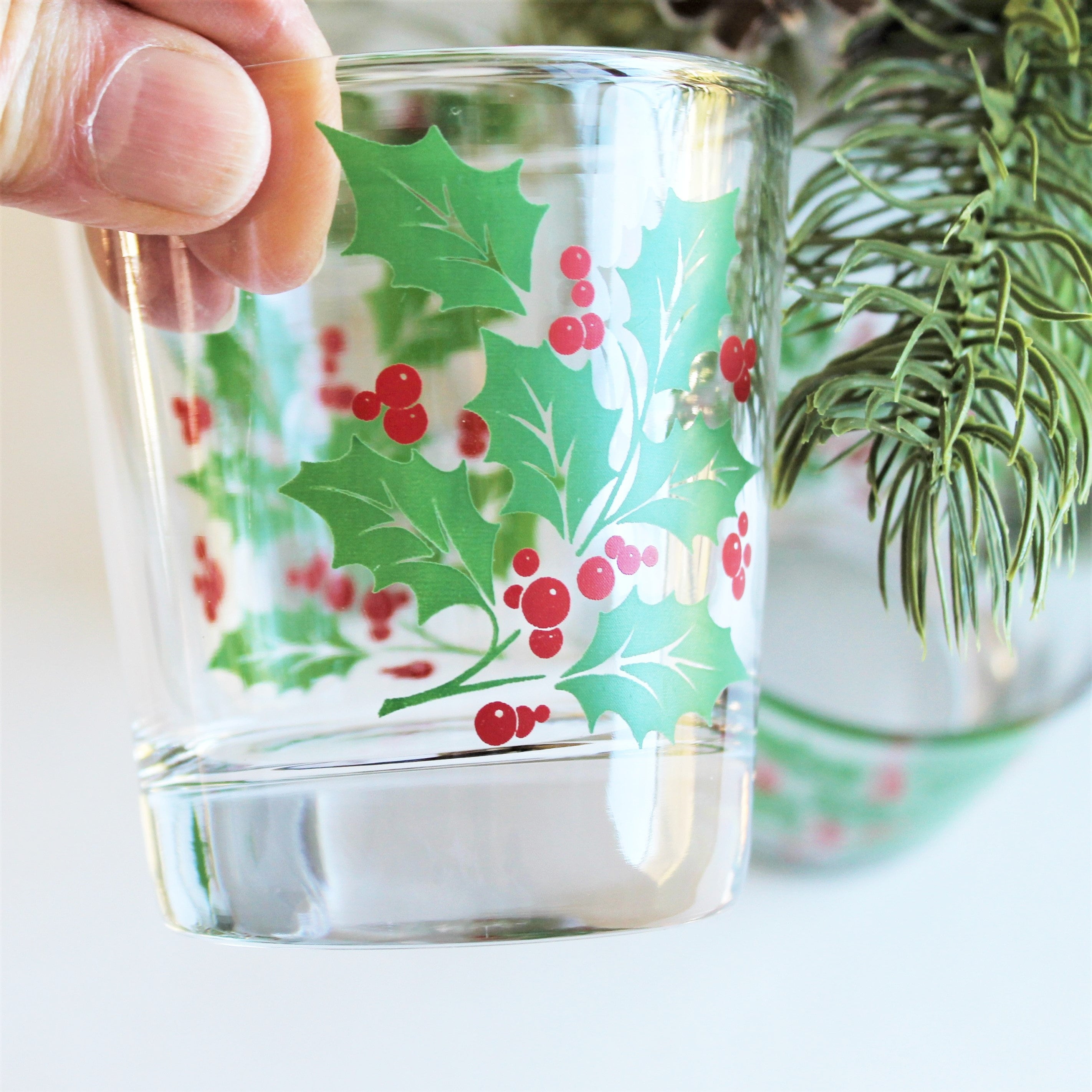 Vintage Christmas flat 6ounce juice glasses Indiana Glass Etsy