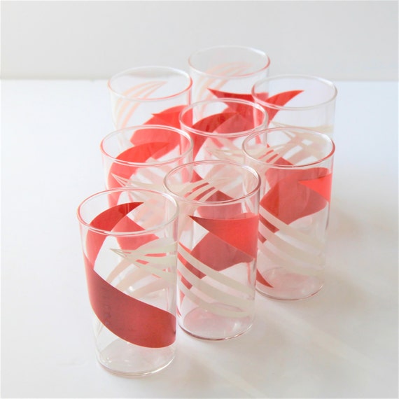 1970s Anchor Hocking 8 Ounce Water Glasses, Set of 8, Red and