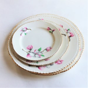 1950s Homer Laughlin Dogwood (Liberty), dinner, luncheon, dessert, and bread and butter plates, cottage dishware, sold by the piece