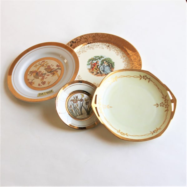 Gold-trimmed display plate collection, 24 KT gold, 22 KT gold, traditional decor, sold individually