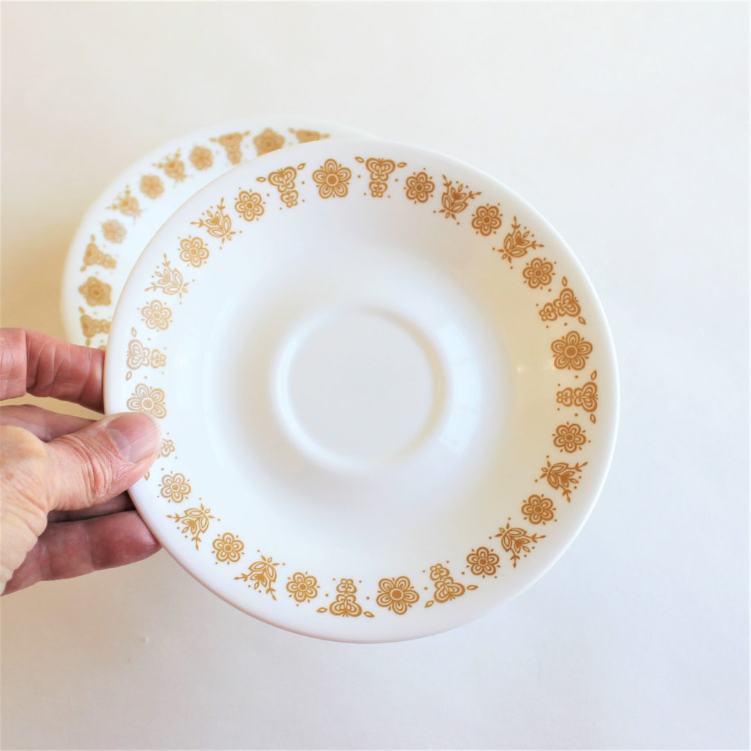 Corelle by Corning Milk Glass Saucers in the Butterfly Gold Pattern, 12