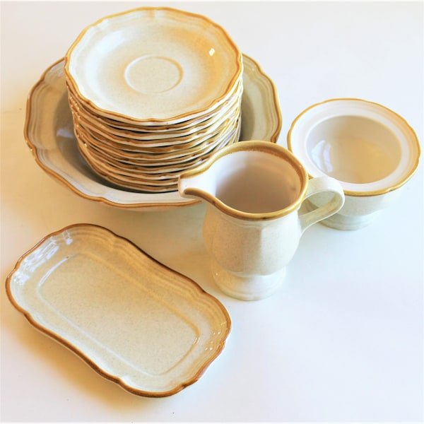 Mikasa “Garden Club” stoneware dishes, EC 400, beige and tan, farmhouse dishware, cabin dishware, sold by the piece