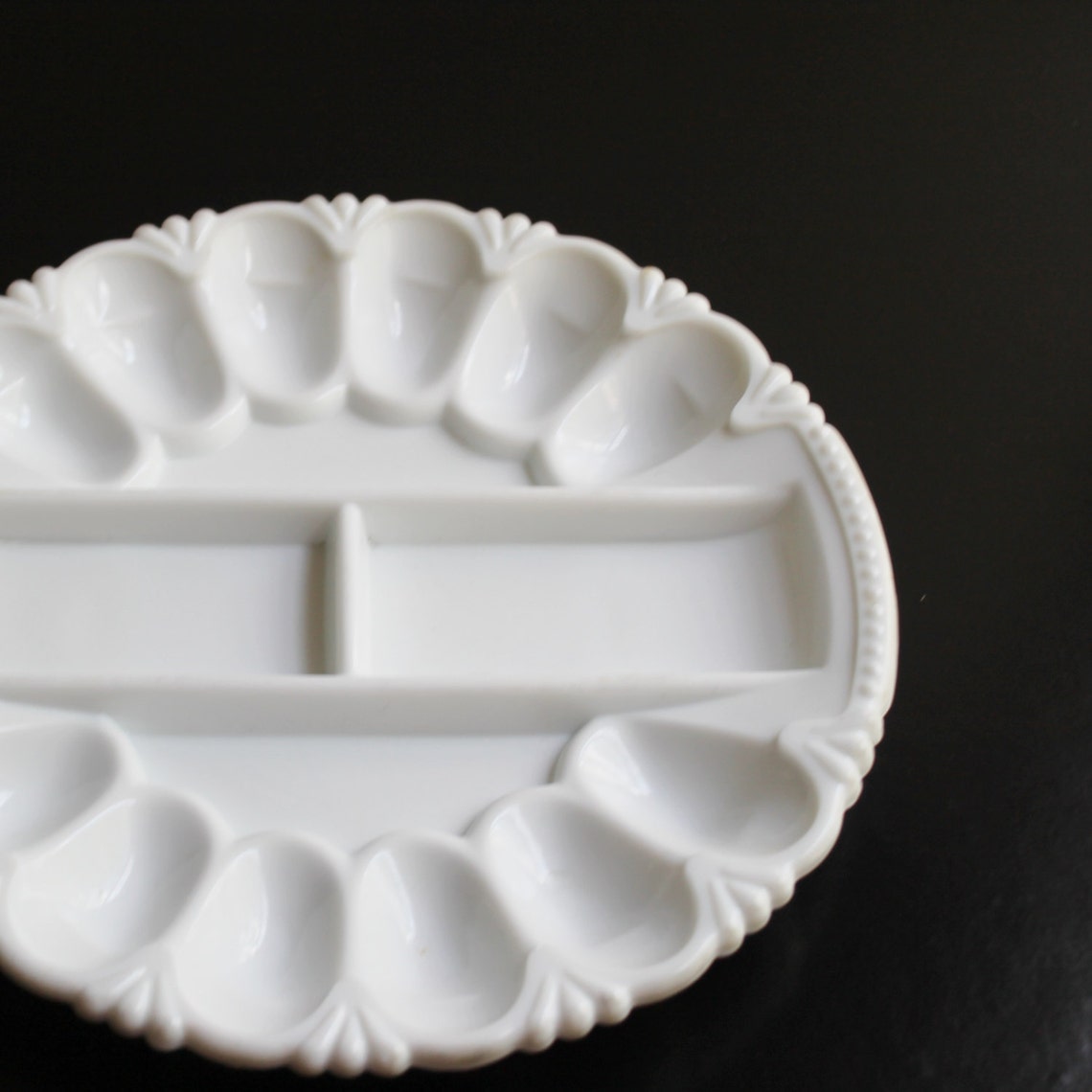 Vintage milk glass deviled egg plate with divided relish Etsy