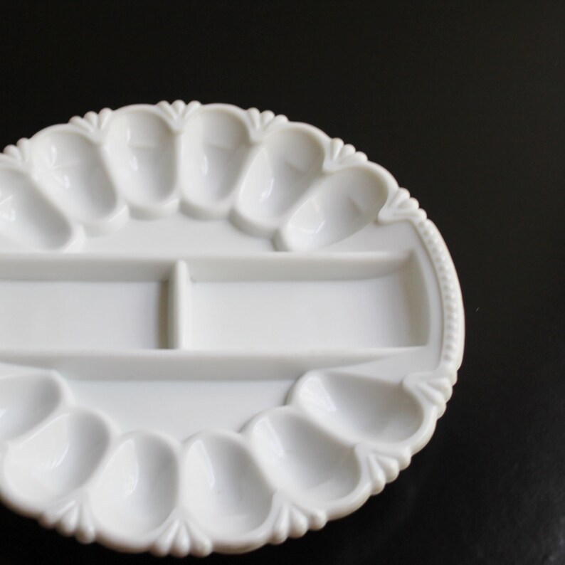 Vintage milk glass deviled egg plate with divided relish Etsy