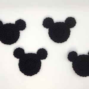 Bulk Crochet Mickey Head Appliques – Pack of 4 Solid Color Disney Inspired Motifs for Crafts, Theme Park Outfits & Fish Extender Gifts
