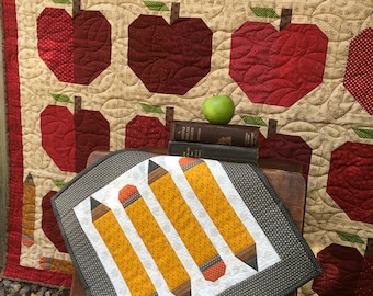 School's in Session apple quilt PLUS Pencils Down wall hanging // Mailed Pattern