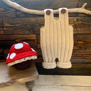 Newborn Mushroom Costume, Baby Romper, Crochet Mushroom Bucket Hat.