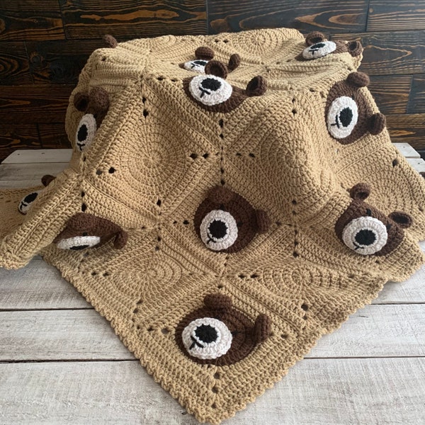 Crochet teddy bear blanket. Handmade baby shower gift.