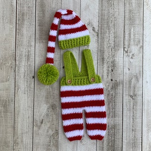 Crochet Newborn Elf Hat and Overalls: Christmas Photo Prop