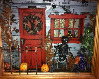 Halloween glittering skeletons in a shadow box
