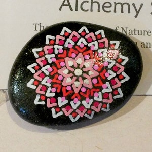 Smaller Hand Painted Alchemy Stone with Red, Crimson, Pink & White Complex Mandala Design