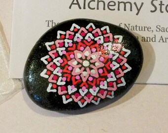 Smaller Hand Painted Alchemy Stone with Red, Crimson, Pink & White Complex Mandala Design