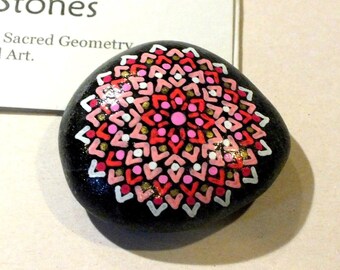 Smaller Hand Painted Alchemy Stone with Red, Gold, Pink & White Complex Mandala Design