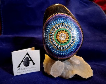 X-Large Hand Painted Alchemy "Signature" Stone with Multicolored Complex Mandala Design
