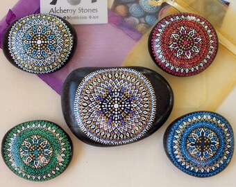 Set of Five Hand Painted Amplification Mandala Stones — Large Ascension Master Set
