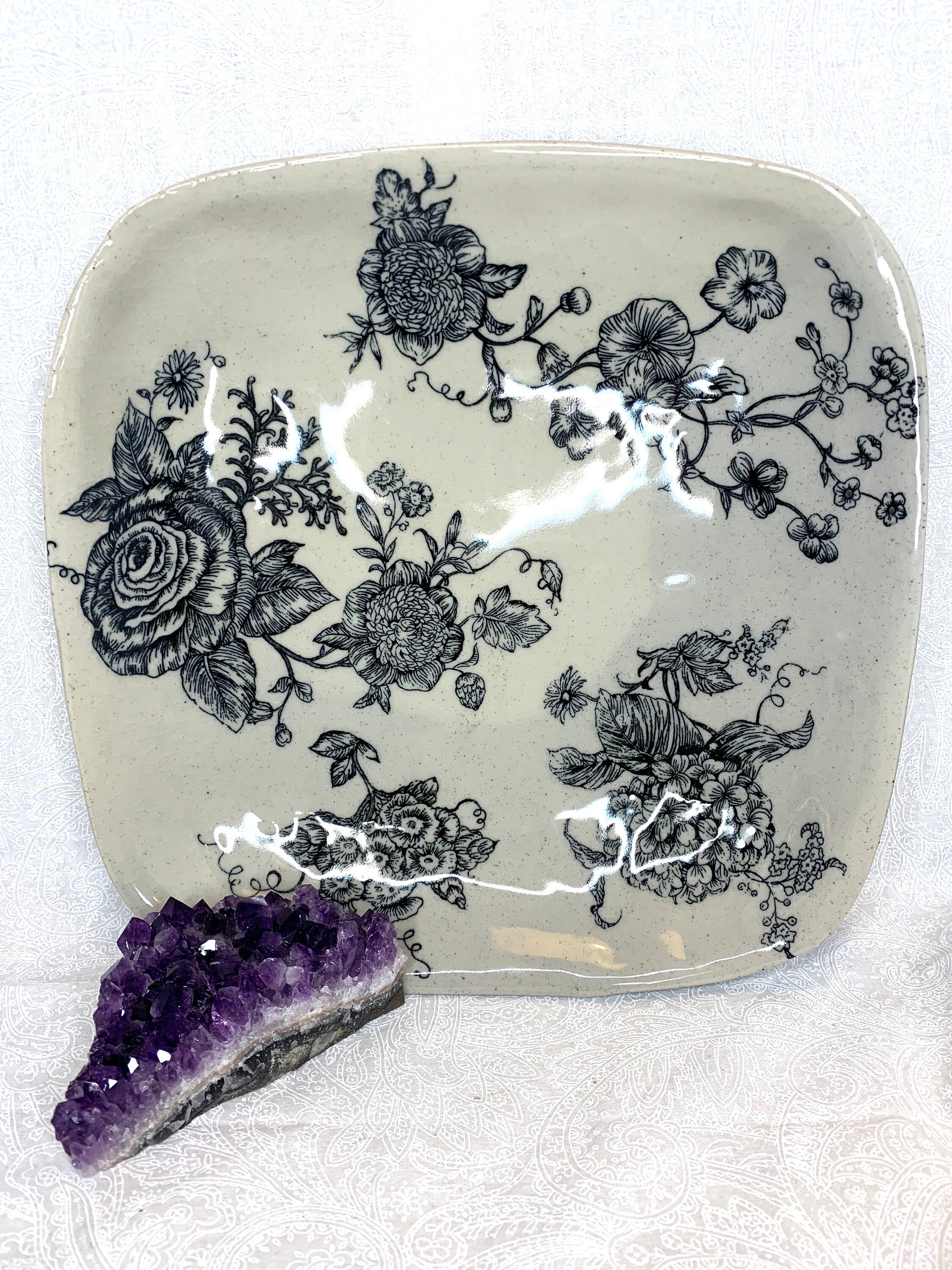 Black Flower Serving Plate Etsy
