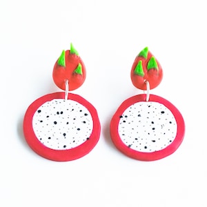 Large Dragon Fruit Earrings  | Handmade Polymer Clay Jewelry | Cute Food Jewelry