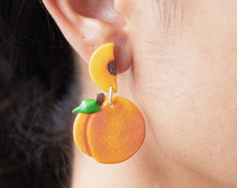 Grandes boucles d’oreilles pendantes pêche avec tranche et | Bijoux en argile polymère faits à la main | Bijoux alimentaires mignons