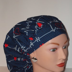 The Perfect Sized Bouffant Scrub Hat...Calling all Nurses...EKG w/Matching Band...Surgical Hat/OR Scrub Hat image 1