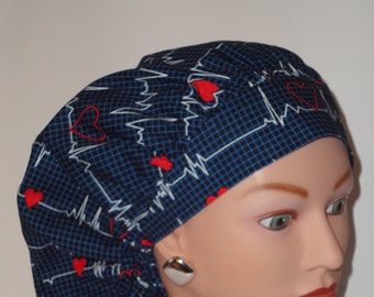 The Perfect Sized Bouffant Scrub Hat...Calling all Nurses...EKG w/Matching Band...Surgical Hat/OR Scrub Hat