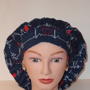 The Perfect Sized Bouffant Scrub Hat...Calling all Nurses...EKG w/Matching Band...Surgical Hat/OR Scrub Hat Bild 2