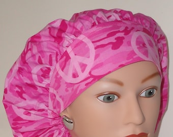 Bouffant Scrub Cap...Camouflage with Peace Signs