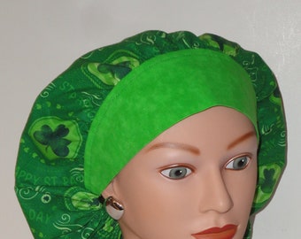 Bouffant Scrub Cap...Shamrocks 3 with Contrasting Band