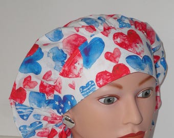 Bouffant Scrub Cap... Patriotic Hearts
