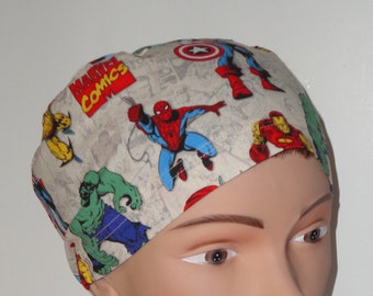 Basic Unisex Scrub Cap...Marvel Comics Super Heros...Surgical Scrub Cap/OR Scrub Cap/Veterinarian's Cap/Scrub Hat/Food Service