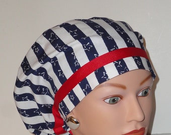 Ribbon Trimmed European Cap...Stars and Stripes 2 with Red Ribbon