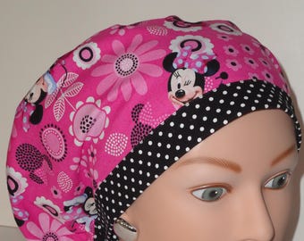 European Scrub Cap w/Dotted Band/Minnie Mouse Print