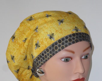 European Scrub Cap...Bees w/Contrasting Band...Surgical Scrub Cap/OR Scrub Cap/Scrub Hat/Bees/Veterinarian's Cap