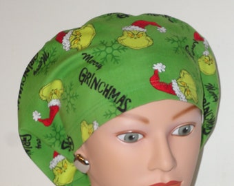 European Scrub Cap...Merry Grinchmas/Green...Surgical Scrub Cap/OR Scrub Cap/Scrub Hat/Veterinarian's Cap/Christmas/Grinch/Food Service