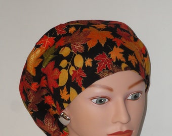 European Scrub Cap...Autumn Gold Edged Leaves
