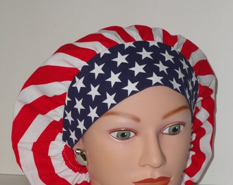 Bouffant Scrub Cap...Old Glory 2 with Star Band