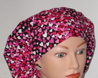 Perfect Sized Bouffant Cap...Mini Hearts/Valentine's Day...Surgical Cap/OR Scrub Cap/Scrub Hat/Veterinarian's Cap/Food Service