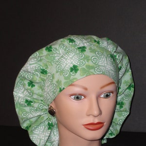 Perfect Sized Bouffant...Lucky Shamrocks w/Matching Band...Surgical Cap/OR Scrub Cap/Scrub Hat/Veterinarian's Cap/Food Service