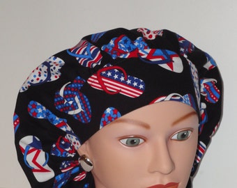 Bouffant Scrub Cap...4th of July Flip Flops