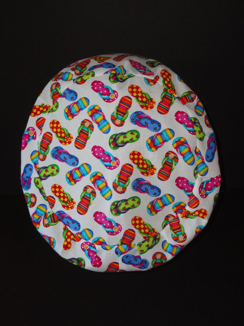 Ribbon Trimmed European Scrub Cap...Flip Flops White wPink Ribbon...Surgical CapOR Scrub CapChemoFood ServiceDentist
