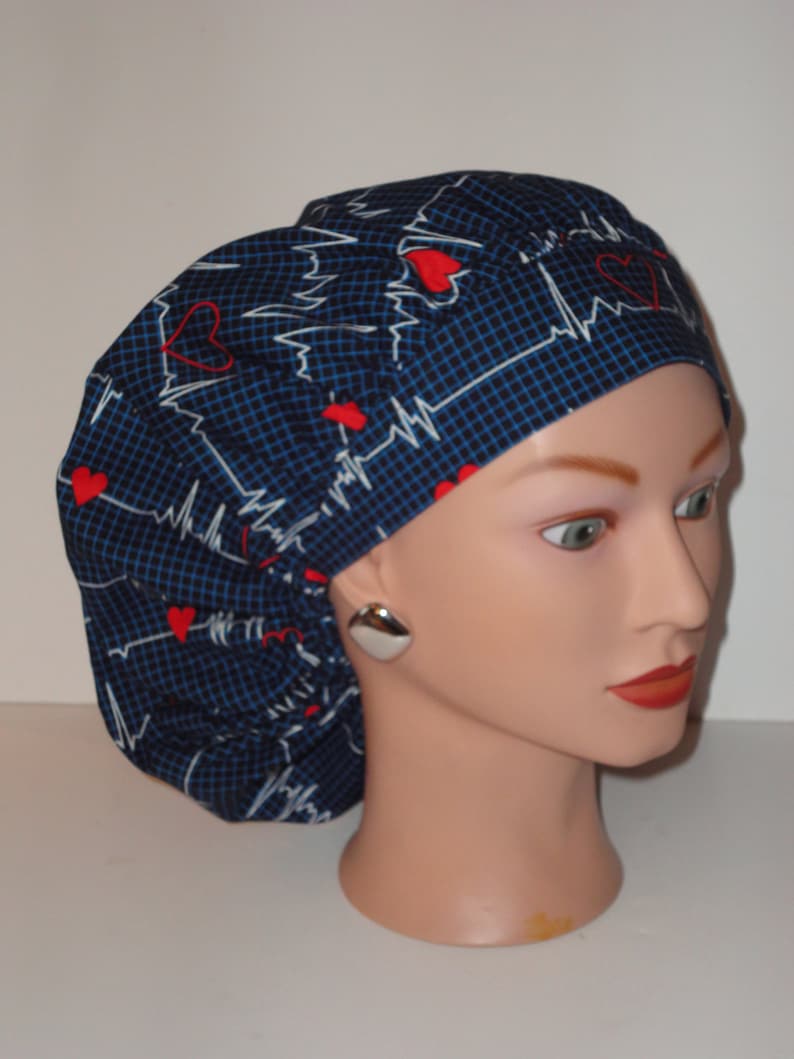 The Perfect Sized Bouffant Scrub Hat...Calling all Nurses...EKG w/Matching Band...Surgical Hat/OR Scrub Hat image 1