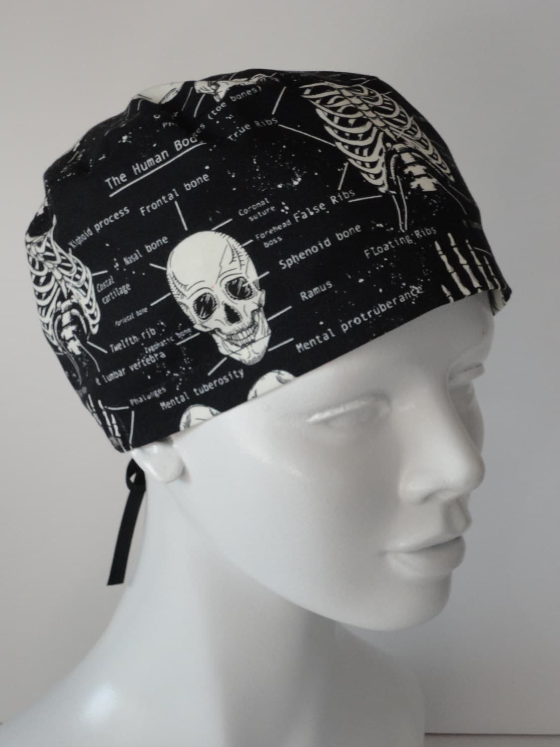 MUOOUM 2-Pack Adjustable Scrub Caps - Black Dancing Skeleton Print Bouffant Hats For Long Hair