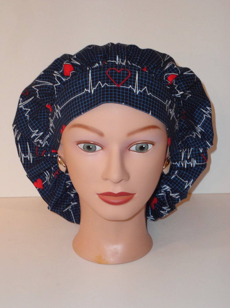 The Perfect Sized Bouffant Scrub Hat...Calling all Nurses...EKG w/Matching Band...Surgical Hat/OR Scrub Hat image 2